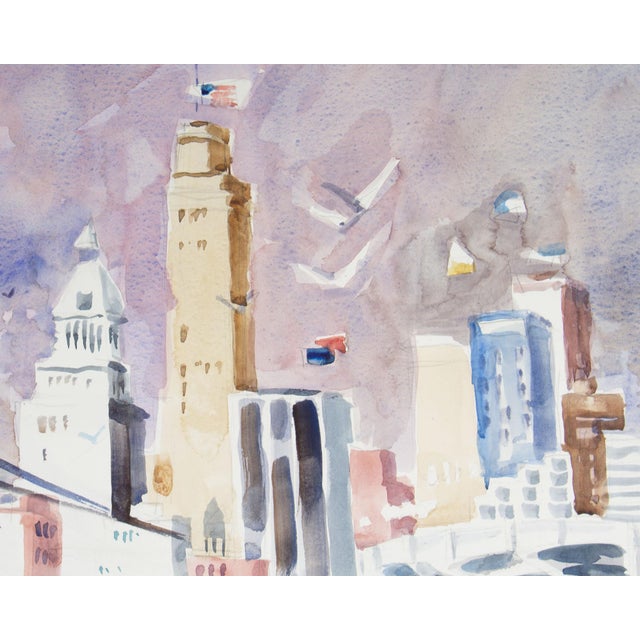 Purple Signed Watercolor Painting of a City by Sanford Brooks For Sale - Image 8 of 8