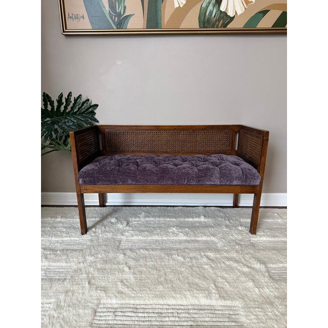 Mid 20th Century 1950s Vintage Mid-Century Modern Tufted Cane Back Bench For Sale - Image 5 of 11