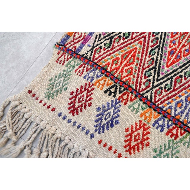 Vintage Hand Woven Kilim Rug. Turkish Jajim Wool Kilim Sofreh Deco Rug Embroidered - 3′5″ X 4′5″ For Sale - Image 11 of 12
