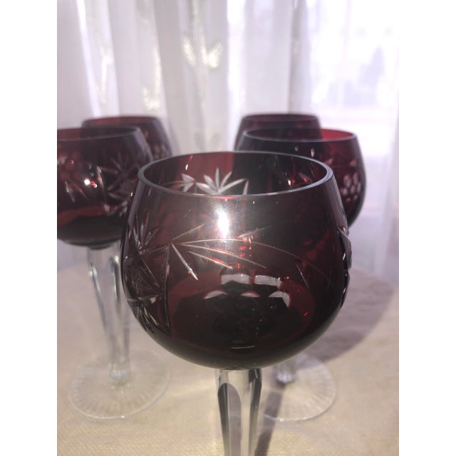 Art Nouveau Vintage Ruby Red Tall Hock Wine Glasses Crafted in Germany- Set of 5 For Sale - Image 3 of 8