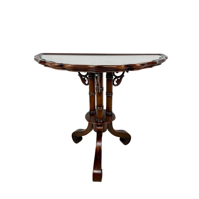 Traditional Vintage Southampton Demilune Console Table With Cane & Glass Top For Sale - Image 3 of 18