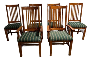 Late 20th Century Mission Style Arts & Craft Oak Dining Chairs - Set of 6