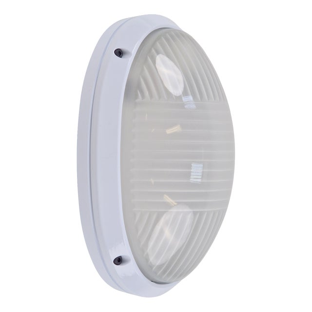 Vintage White Outdoor Wall Lamp in Metal and Glass by Simes, 1980s For Sale