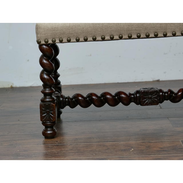 English Barley Twist Bench With Upholstered Seat, Circa 1900 For Sale - Image 4 of 18