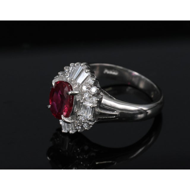 Late 20th Century Gia Certified Ruby & 0.54ct Diamond Platinum Ring, Size 4.75 For Sale - Image 11 of 18
