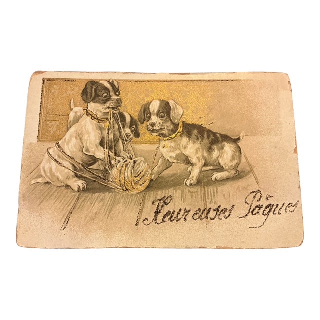 Antique French Easter Postcard Featuring Dogs For Sale