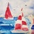 An elegant and spirited coastal watercolor, this original work by artist Donna captures the dynamic movement of sailboats...