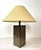 Vintage Cube-shaped Table Lamp with Black and Gold Tones, made from laminated wood or formica. One small damage Height...