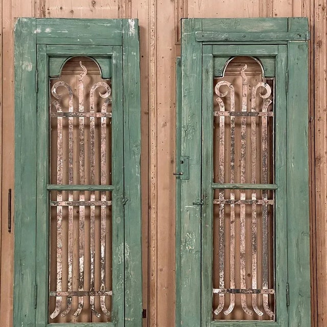 Wood Pair 19th Century Exterior French Doors With Wrought Iron For Sale - Image 7 of 13
