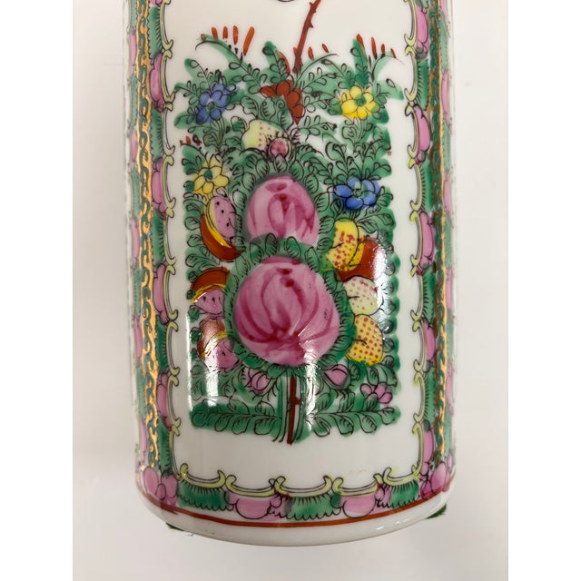 Vintage Large Rose Medallion Canton Vase, Japanese Porcelain - Hand Painted in Hong Kong For Sale - Image 9 of 13