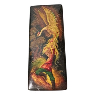 Vintage Hand Painted Lacquer Miniature Keepsake Box Prince Ivan Firebird For Sale
