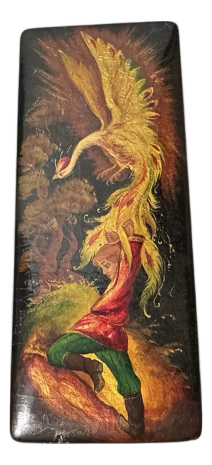 Vintage Hand Painted Lacquer Miniature Keepsake Box Prince Ivan Firebird