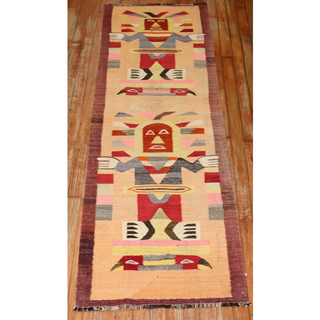 Zabihi Collection Pictorial Buddhist North African Kilim Runner For Sale - Image 9 of 9