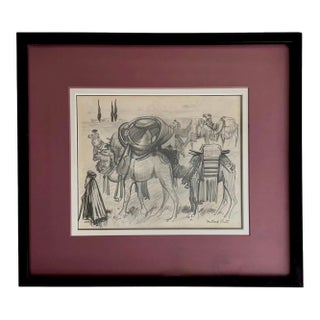 Millard Sheets (1907-1989) Original Pencil Sketch Camels and Figures, Framed For Sale