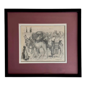 Millard Sheets (1907-1989) Original Pencil Sketch Camels and Figures, Framed
