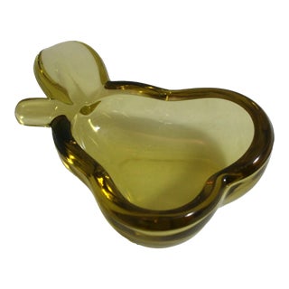 Mid Century Art Vannes French Crystal Glass Amber Small Pear Shaped Bowl For Sale