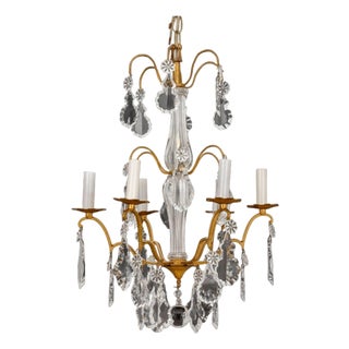 Italian Gilt Metal Cut Glass Six-Light Chandelier For Sale