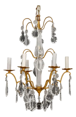 Italian Gilt Metal Cut Glass Six-Light Chandelier