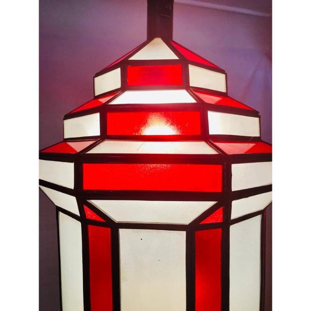 1990s Art Deco Style White Milk & Red Glass Chandelier, Pendant or Lantern, a Pair For Sale - Image 10 of 18