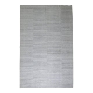 Zabihi Collection White Modern Turkish Kilim - 8'2" x 12'4" For Sale
