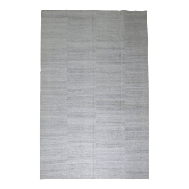 Zabihi Collection White Modern Turkish Kilim - 8'2" x 12'4" For Sale
