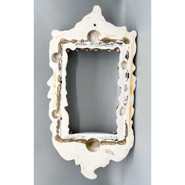 Mid 20th Century Mid-Century Signed Italian Porcelain Floral Wall Frame With Shelf – Italian / Romantic / Rococo Revival / Capodimonte Style For Sale - Image 5 of 15