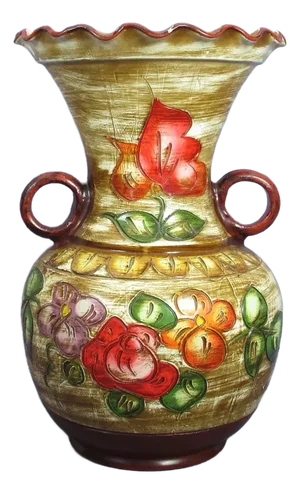 Large 20th CenturyTerracotta Vase with Engraved Flowers and Paintings, 1970s