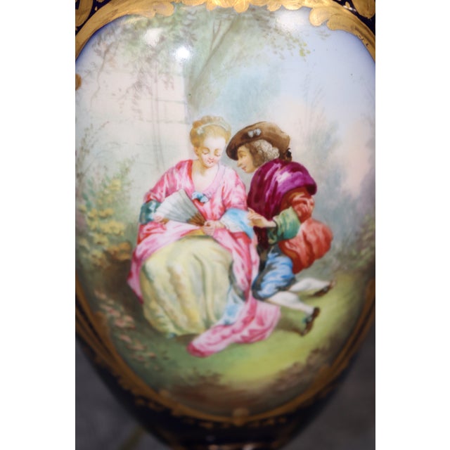 Antique Turn of the Century Blue Sevres Vase Table Lamps - Pair For Sale - Image 11 of 12