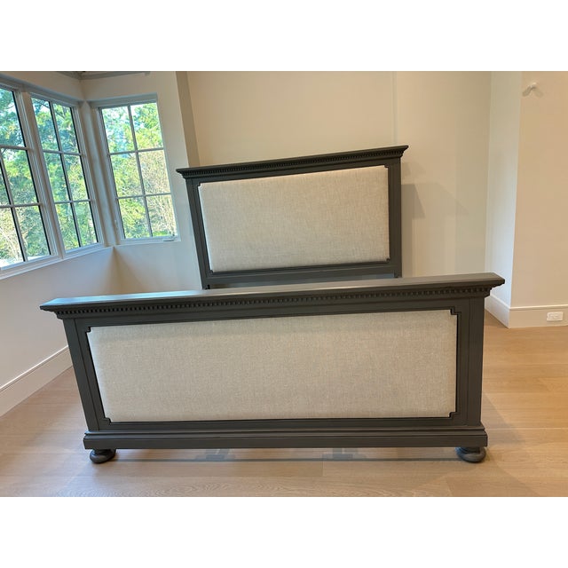 Restoration Hardware Rh Restoration Hardware St. James Fabric Panel King Bed W/Footboard - Antiqued Graphite & Sand Belgian Linen For Sale - Image 4 of 12