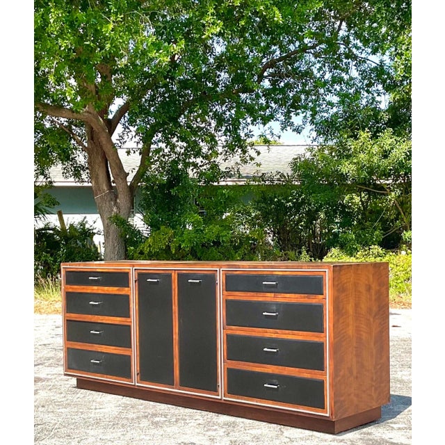 Mid-Century Modern Vintage MCM John Stuart Leather Front Dresser For Sale - Image 3 of 8