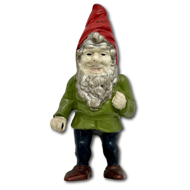 Hard to Find Unusual Model Antique American Cast Iron Figurative Standing Gnome Doorstop - Circa 1920s For Sale - Image 16 of 18