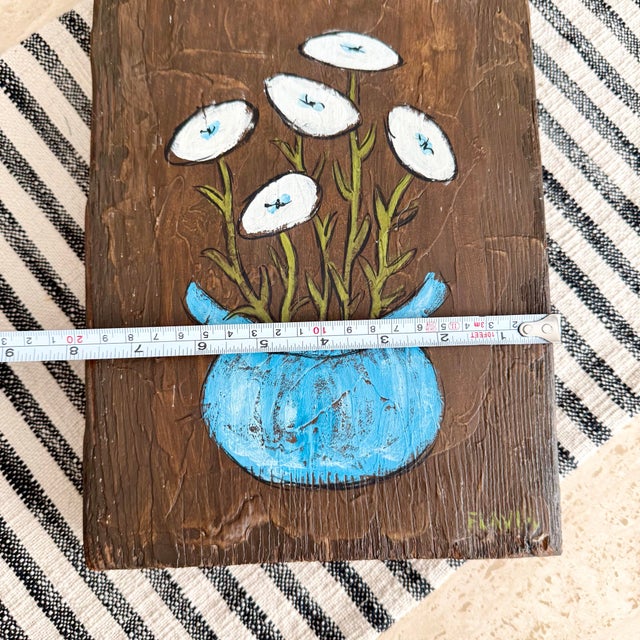 Wood 1960s Original Painting of Flowers in Pot by Flavia Marie Weedn 1929-2015 Signed For Sale - Image 7 of 9