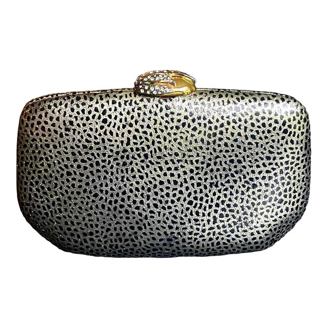 Rodo Platinum and Black Leather Minaudière For Sale