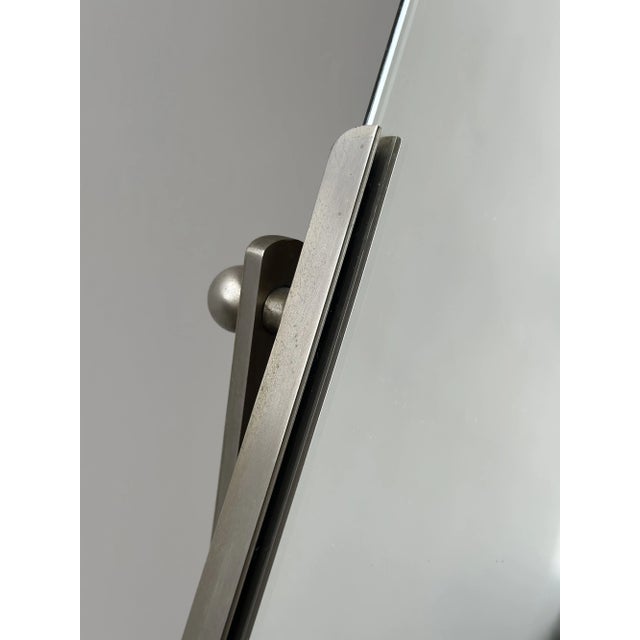 Vintage Modernist Vanity Mirror With Angular Brushed Steel Frame and Trumpeted Base, Circa 1950s-60s For Sale - Image 11 of 13
