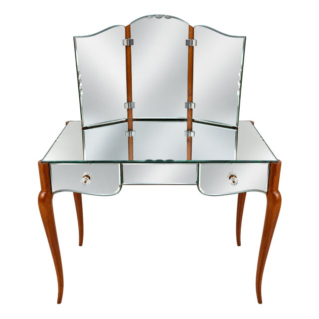 Vintage Art Deco Venetian Glass Dressing Table with Chic Mirror, 1950s For Sale
