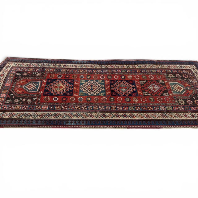1910s Rare Antique Kazak Runner | Tribal Medallions & Animal Motifs | 3x8 For Sale - Image 5 of 5