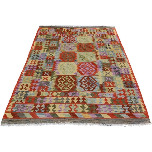 1990s Abstract Tribal Arya Blue/Gray Wool Kilim Rug - 4'10 X 6'7 For Sale - Image 4 of 7