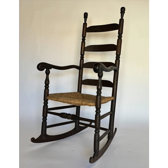 American 1880s Antique Black Ladder Back Rocking Chair For Sale - Image 3 of 4
