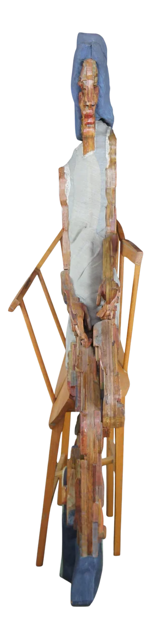 "Gail" Woman in Chair Wood Art Sculpture Figure by Thomas Giebink