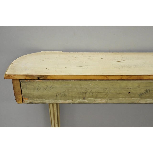 Vintage French Provincial Louis XVI Distress Cream Painted Wall Console Table For Sale - Image 14 of 15