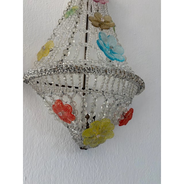 1940s Huge Beaded Colorful Murano Flowers Sconces, Circa 1940 Italian One of a Kind - a Pair For Sale - Image 5 of 14