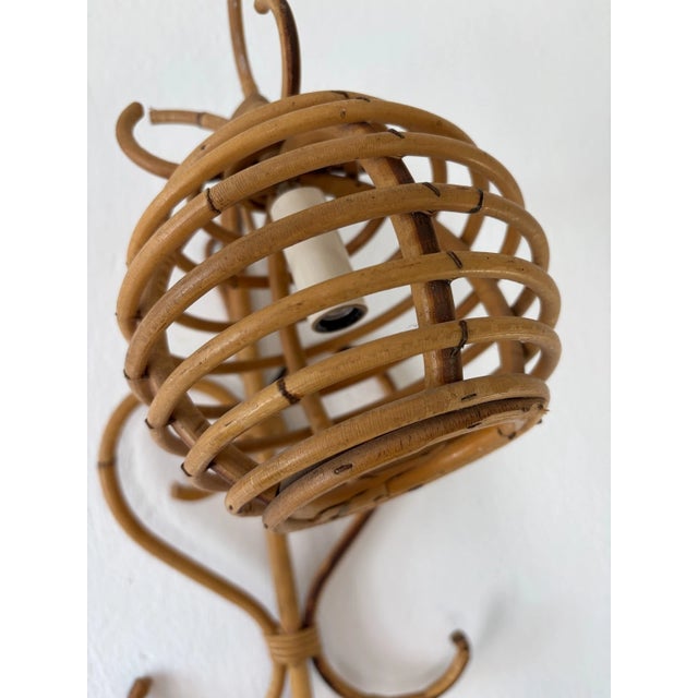 Midcentury Rattan Bamboo Lantern Pair Louis Sognot Style Italy 1960 For Sale - Image 9 of 11