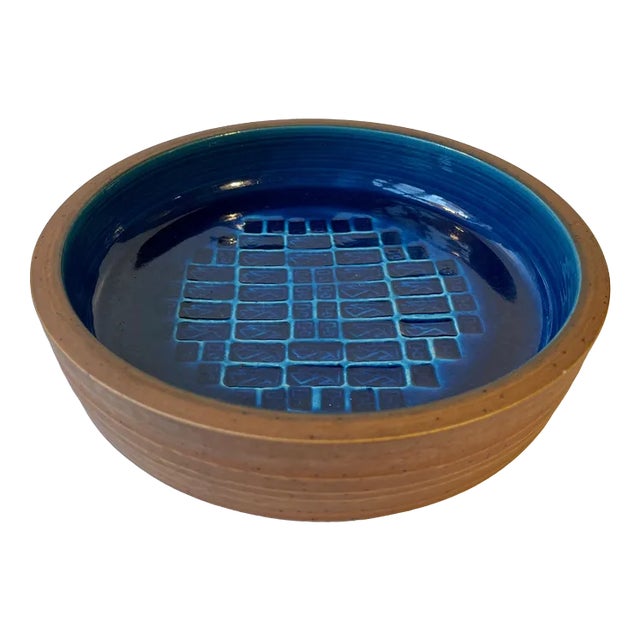 Vintage Stoneware Bowl with Abstract Blue Decor by Jørgen Mogensen for Royal Copenhagen, 1960s For Sale