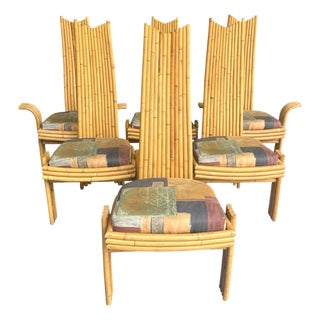 Arthur Edwards for McGuire Sculptural Set of 6 High Backed Rattan Chairs For Sale