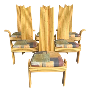 Arthur Edwards for McGuire Sculptural Set of 6 High Backed Rattan Chairs