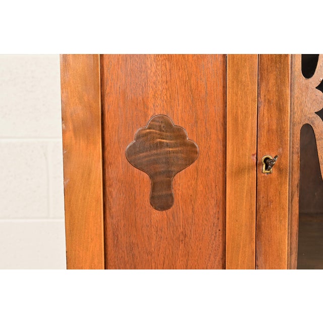 Brown Berkey & Gay Style Antique English Jacobean Carved Walnut and Burl Wood Bookcase or Bar Cabinet, Circa 1920s For Sale - Image 8 of 13