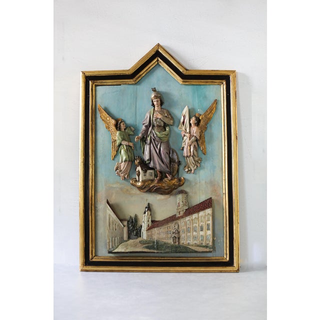 Traditional Large 19th Century Saint Florian Carved Relief Plaque in Gilt Arched Frame For Sale - Image 3 of 14