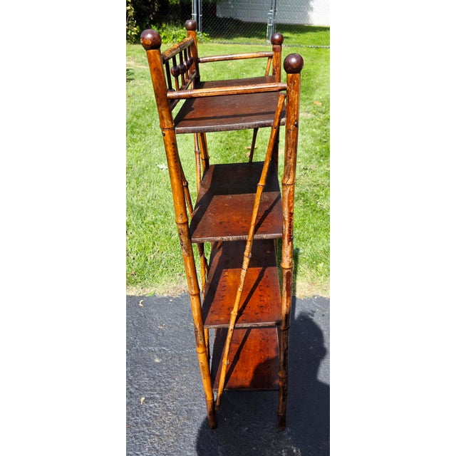 Antique Victorian Aesthetic Movement Burnt Bamboo Four-Tier Shelf Etagere For Sale - Image 4 of 4