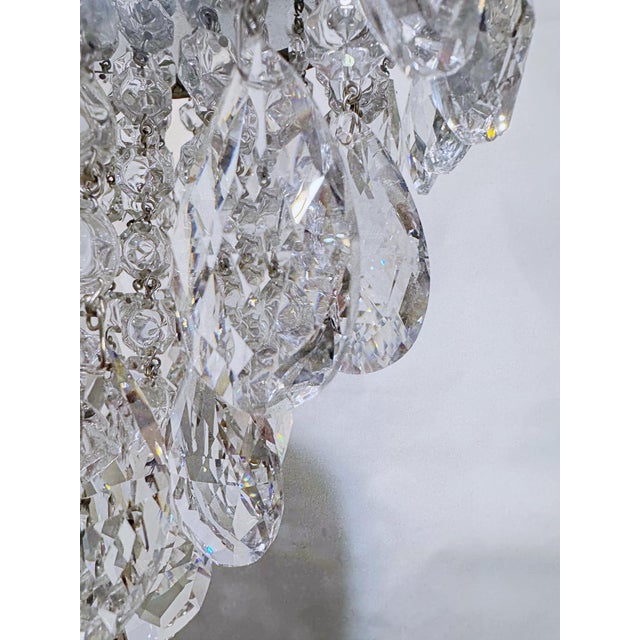 Vintage Mid-Century Modern Brass Tiered With Almond Cut Crystal Chandelier For Sale - Image 4 of 7