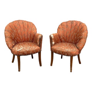 Petite Art Deco Channel Back Shell Chairs, Pair For Sale